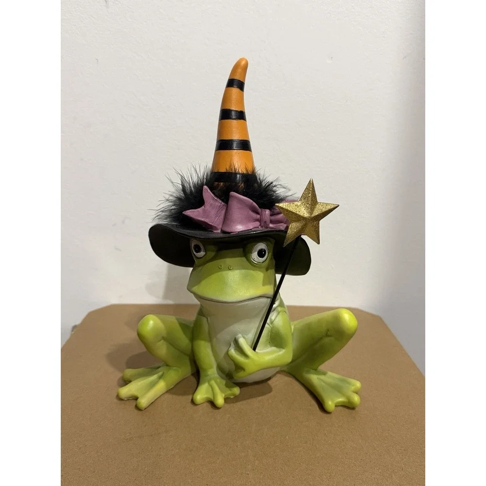 Eerie Charm Halloween Frog Witch w/ Wand Figurine Resin Home Decor 12 in